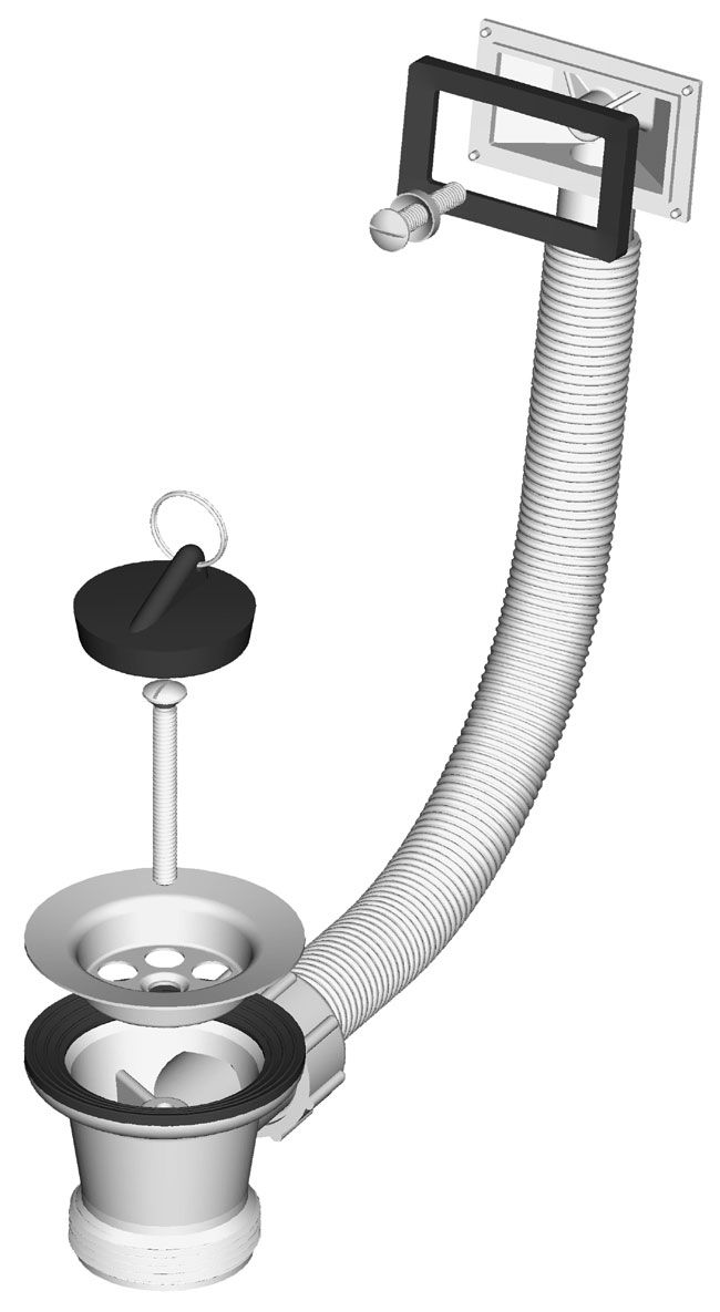 Izljevni ventil za sudoper, rešetka Ø 70 mm, gibljiv pravokutni preljev
