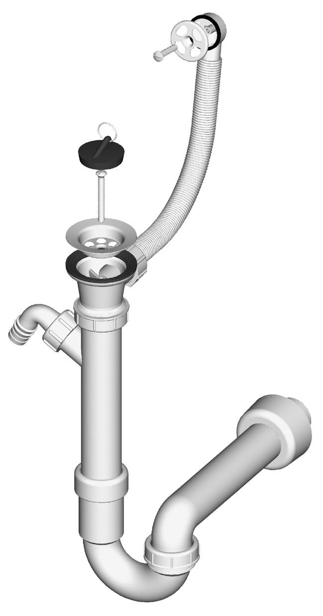 Sifon za sudoper, jednodijelni, rešetka Ø 70 mm, okrugli preljev