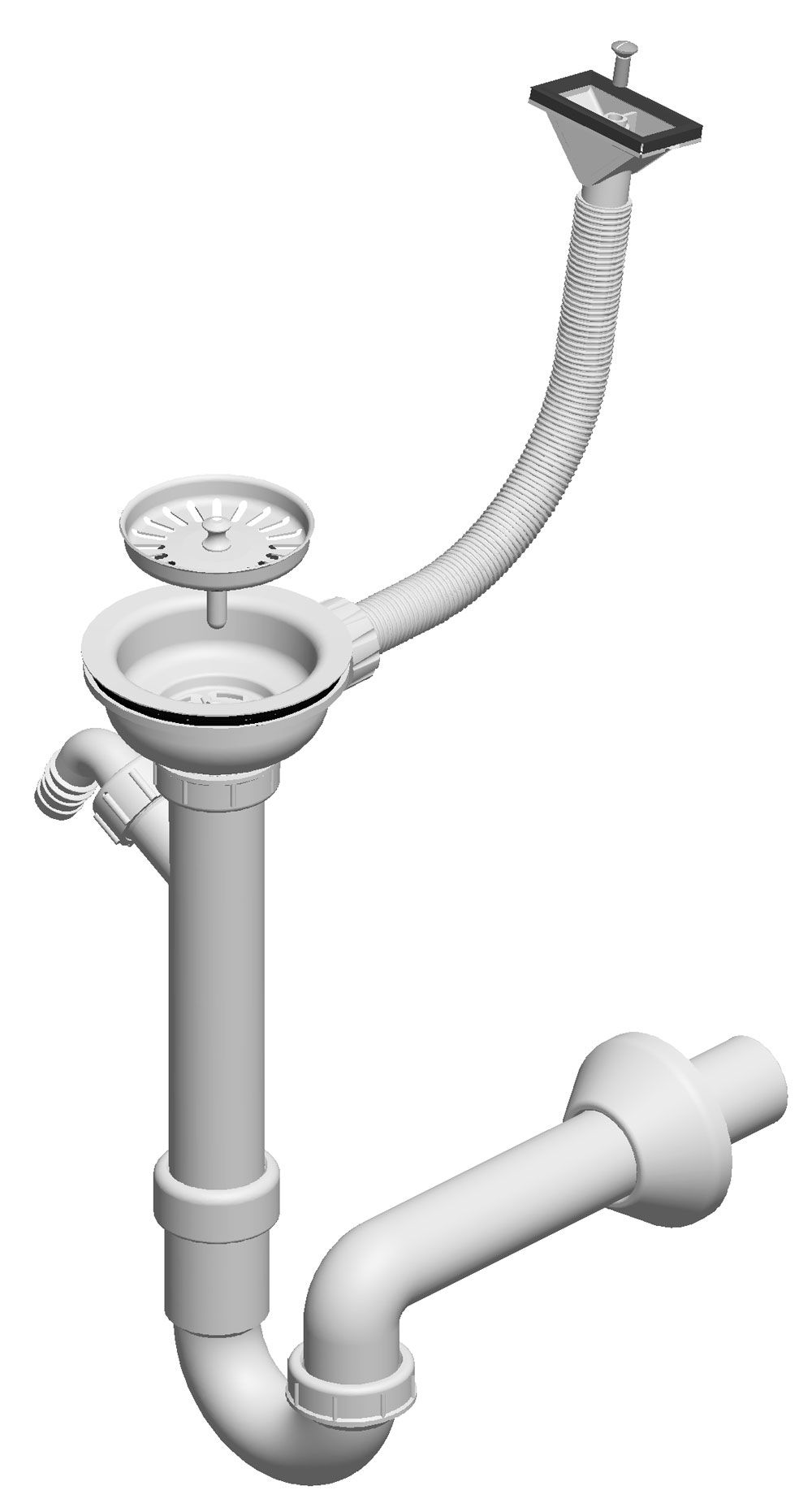 Sifon za sudoper, jednodijelni, rešetka Ø 115 mm, pravokutni vertikalni preljev